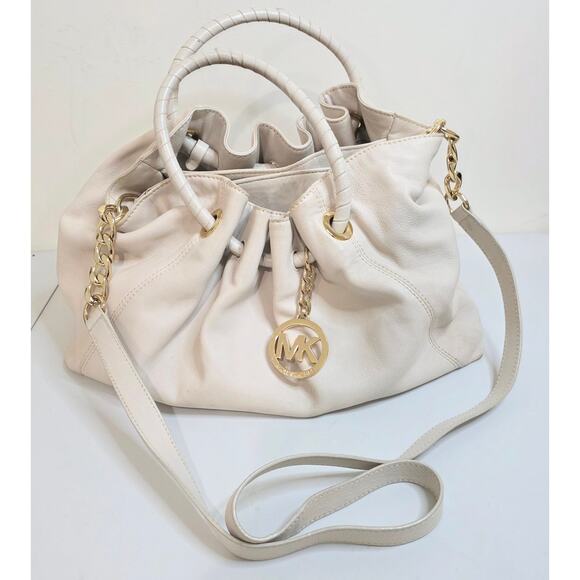 Michael Kors Handbags - Michael Kors Jet Set Hobo Cream Leather Drawstring Chain Slouchy Shoulder Bag